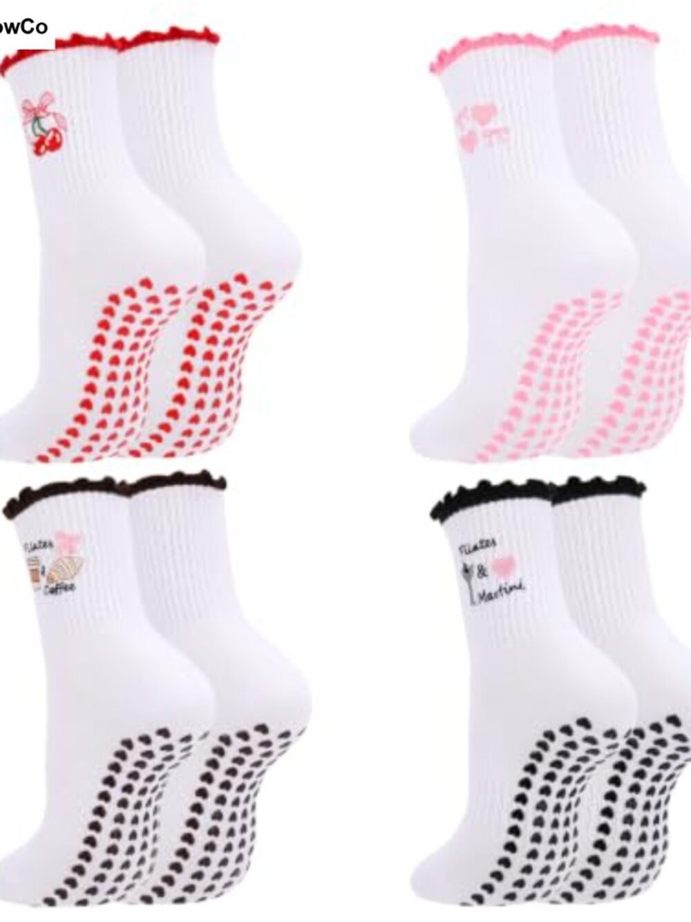4 Pairs Cute Pilates Grip Socks for Women, Non Slip Yoga Socks, 75% Cotton,